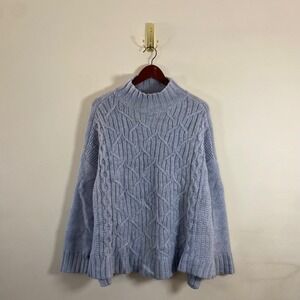 New Directions Cable Knit Turtleneck Sweater Light Blue Gray Size XL Cozy Winter